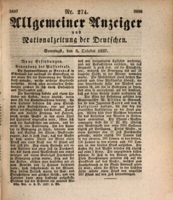 Allgemeiner Anzeiger und Nationalzeitung der Deutschen (Allgemeiner Anzeiger der Deutschen) Sonntag 8. Oktober 1837