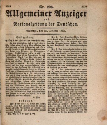 Allgemeiner Anzeiger und Nationalzeitung der Deutschen (Allgemeiner Anzeiger der Deutschen) Montag 30. Oktober 1837