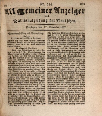 Allgemeiner Anzeiger und Nationalzeitung der Deutschen (Allgemeiner Anzeiger der Deutschen) Freitag 17. November 1837