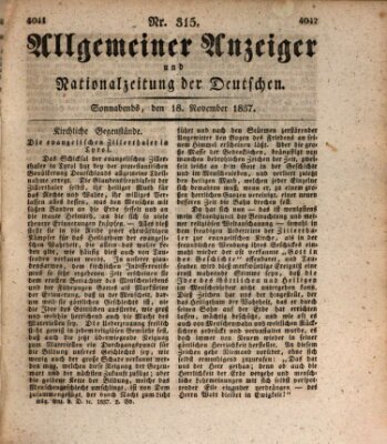 Allgemeiner Anzeiger und Nationalzeitung der Deutschen (Allgemeiner Anzeiger der Deutschen) Samstag 18. November 1837