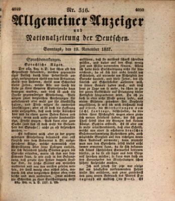 Allgemeiner Anzeiger und Nationalzeitung der Deutschen (Allgemeiner Anzeiger der Deutschen) Sonntag 19. November 1837