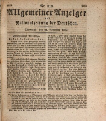 Allgemeiner Anzeiger und Nationalzeitung der Deutschen (Allgemeiner Anzeiger der Deutschen) Dienstag 21. November 1837