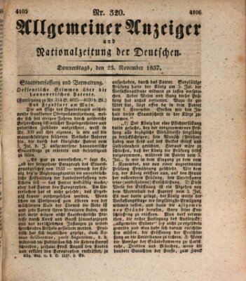 Allgemeiner Anzeiger und Nationalzeitung der Deutschen (Allgemeiner Anzeiger der Deutschen) Donnerstag 23. November 1837