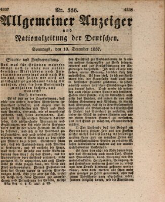 Allgemeiner Anzeiger und Nationalzeitung der Deutschen (Allgemeiner Anzeiger der Deutschen) Sonntag 10. Dezember 1837