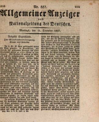 Allgemeiner Anzeiger und Nationalzeitung der Deutschen (Allgemeiner Anzeiger der Deutschen) Montag 11. Dezember 1837