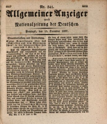 Allgemeiner Anzeiger und Nationalzeitung der Deutschen (Allgemeiner Anzeiger der Deutschen) Freitag 15. Dezember 1837