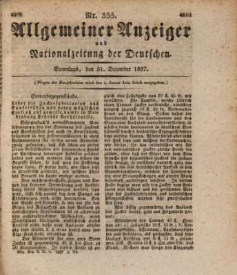 Allgemeiner Anzeiger und Nationalzeitung der Deutschen (Allgemeiner Anzeiger der Deutschen) Sonntag 31. Dezember 1837