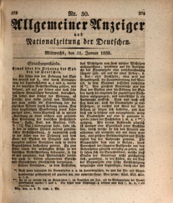 Allgemeiner Anzeiger und Nationalzeitung der Deutschen (Allgemeiner Anzeiger der Deutschen) Mittwoch 31. Januar 1838