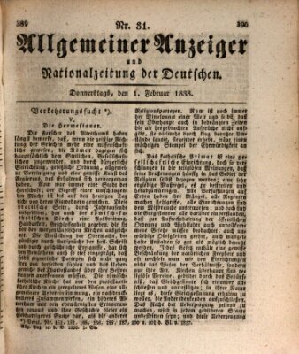 Allgemeiner Anzeiger und Nationalzeitung der Deutschen (Allgemeiner Anzeiger der Deutschen) Donnerstag 1. Februar 1838