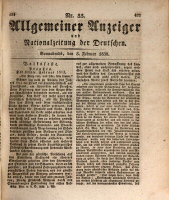 Allgemeiner Anzeiger und Nationalzeitung der Deutschen (Allgemeiner Anzeiger der Deutschen) Samstag 3. Februar 1838