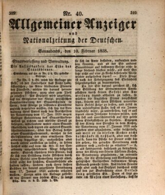 Allgemeiner Anzeiger und Nationalzeitung der Deutschen (Allgemeiner Anzeiger der Deutschen) Samstag 10. Februar 1838