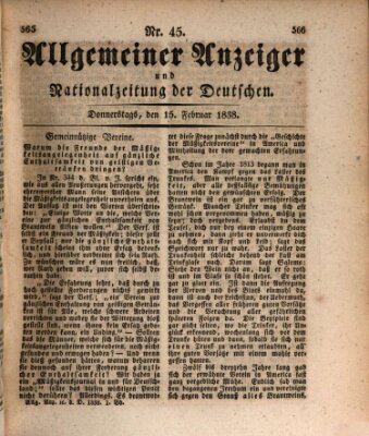 Allgemeiner Anzeiger und Nationalzeitung der Deutschen (Allgemeiner Anzeiger der Deutschen) Donnerstag 15. Februar 1838