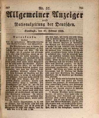 Allgemeiner Anzeiger und Nationalzeitung der Deutschen (Allgemeiner Anzeiger der Deutschen) Dienstag 27. Februar 1838