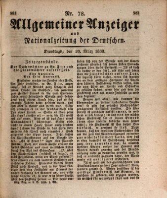 Allgemeiner Anzeiger und Nationalzeitung der Deutschen (Allgemeiner Anzeiger der Deutschen) Dienstag 20. März 1838