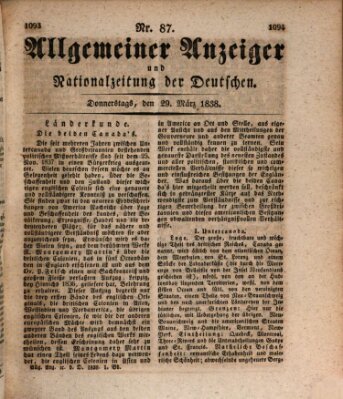 Allgemeiner Anzeiger und Nationalzeitung der Deutschen (Allgemeiner Anzeiger der Deutschen) Donnerstag 29. März 1838