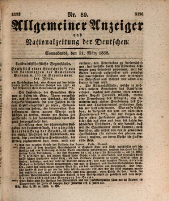 Allgemeiner Anzeiger und Nationalzeitung der Deutschen (Allgemeiner Anzeiger der Deutschen) Samstag 31. März 1838