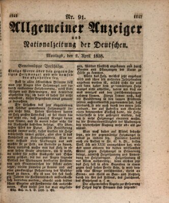 Allgemeiner Anzeiger und Nationalzeitung der Deutschen (Allgemeiner Anzeiger der Deutschen) Montag 2. April 1838