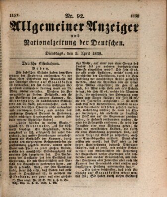 Allgemeiner Anzeiger und Nationalzeitung der Deutschen (Allgemeiner Anzeiger der Deutschen) Dienstag 3. April 1838