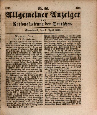 Allgemeiner Anzeiger und Nationalzeitung der Deutschen (Allgemeiner Anzeiger der Deutschen) Samstag 7. April 1838