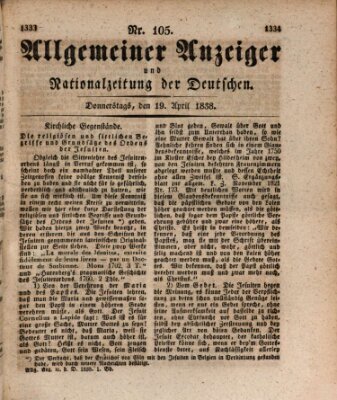 Allgemeiner Anzeiger und Nationalzeitung der Deutschen (Allgemeiner Anzeiger der Deutschen) Donnerstag 19. April 1838