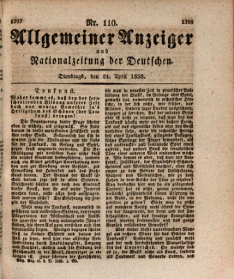 Allgemeiner Anzeiger und Nationalzeitung der Deutschen (Allgemeiner Anzeiger der Deutschen) Dienstag 24. April 1838