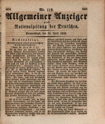 Allgemeiner Anzeiger und Nationalzeitung der Deutschen (Allgemeiner Anzeiger der Deutschen) Donnerstag 26. April 1838