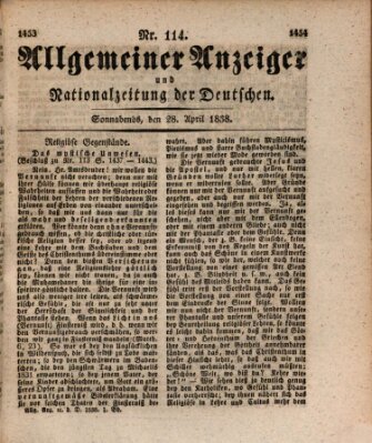 Allgemeiner Anzeiger und Nationalzeitung der Deutschen (Allgemeiner Anzeiger der Deutschen) Samstag 28. April 1838