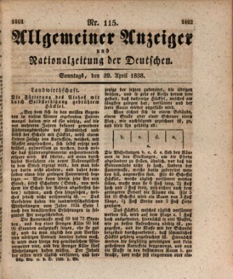 Allgemeiner Anzeiger und Nationalzeitung der Deutschen (Allgemeiner Anzeiger der Deutschen) Sonntag 29. April 1838