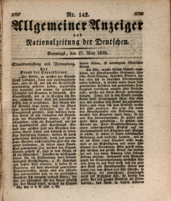 Allgemeiner Anzeiger und Nationalzeitung der Deutschen (Allgemeiner Anzeiger der Deutschen) Sonntag 27. Mai 1838