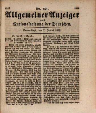 Allgemeiner Anzeiger und Nationalzeitung der Deutschen (Allgemeiner Anzeiger der Deutschen) Donnerstag 7. Juni 1838