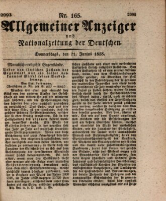 Allgemeiner Anzeiger und Nationalzeitung der Deutschen (Allgemeiner Anzeiger der Deutschen) Donnerstag 21. Juni 1838