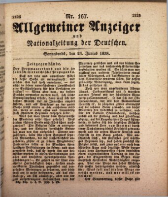 Allgemeiner Anzeiger und Nationalzeitung der Deutschen (Allgemeiner Anzeiger der Deutschen) Samstag 23. Juni 1838