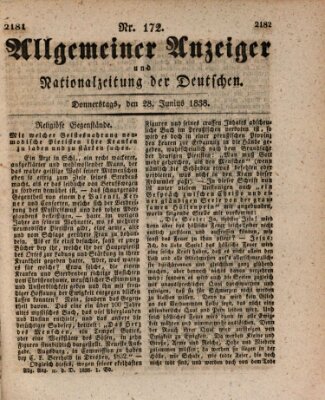 Allgemeiner Anzeiger und Nationalzeitung der Deutschen (Allgemeiner Anzeiger der Deutschen) Donnerstag 28. Juni 1838