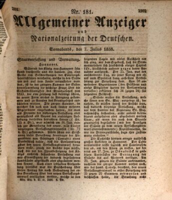 Allgemeiner Anzeiger und Nationalzeitung der Deutschen (Allgemeiner Anzeiger der Deutschen) Samstag 7. Juli 1838