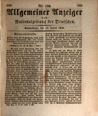 Allgemeiner Anzeiger und Nationalzeitung der Deutschen (Allgemeiner Anzeiger der Deutschen) Donnerstag 12. Juli 1838