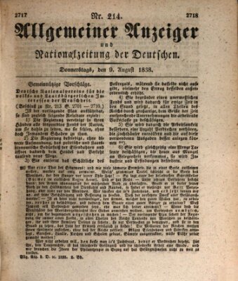 Allgemeiner Anzeiger und Nationalzeitung der Deutschen (Allgemeiner Anzeiger der Deutschen) Donnerstag 9. August 1838