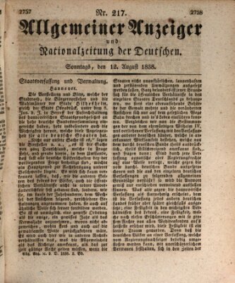 Allgemeiner Anzeiger und Nationalzeitung der Deutschen (Allgemeiner Anzeiger der Deutschen) Sonntag 12. August 1838