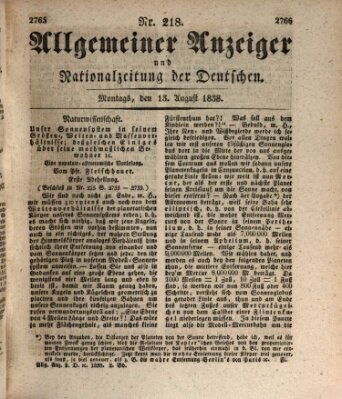 Allgemeiner Anzeiger und Nationalzeitung der Deutschen (Allgemeiner Anzeiger der Deutschen) Montag 13. August 1838