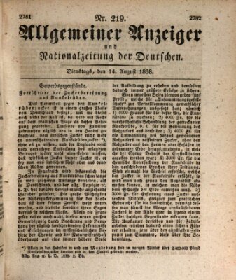 Allgemeiner Anzeiger und Nationalzeitung der Deutschen (Allgemeiner Anzeiger der Deutschen) Dienstag 14. August 1838