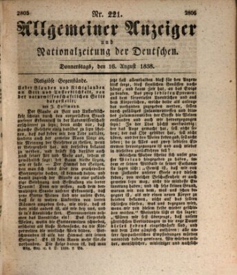 Allgemeiner Anzeiger und Nationalzeitung der Deutschen (Allgemeiner Anzeiger der Deutschen) Donnerstag 16. August 1838