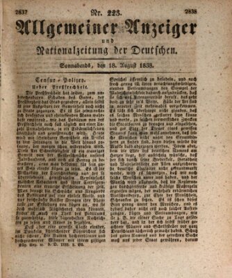 Allgemeiner Anzeiger und Nationalzeitung der Deutschen (Allgemeiner Anzeiger der Deutschen) Samstag 18. August 1838