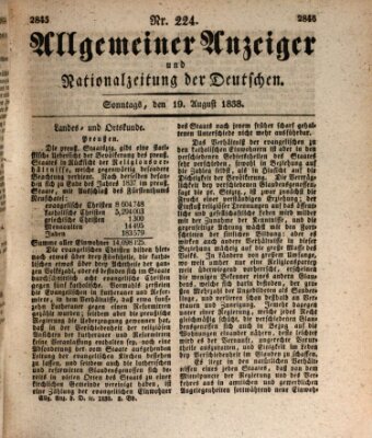 Allgemeiner Anzeiger und Nationalzeitung der Deutschen (Allgemeiner Anzeiger der Deutschen) Sonntag 19. August 1838