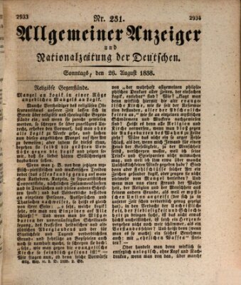 Allgemeiner Anzeiger und Nationalzeitung der Deutschen (Allgemeiner Anzeiger der Deutschen) Sonntag 26. August 1838