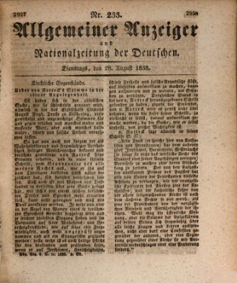 Allgemeiner Anzeiger und Nationalzeitung der Deutschen (Allgemeiner Anzeiger der Deutschen) Dienstag 28. August 1838