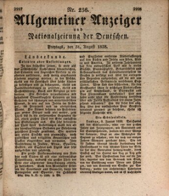 Allgemeiner Anzeiger und Nationalzeitung der Deutschen (Allgemeiner Anzeiger der Deutschen) Freitag 31. August 1838