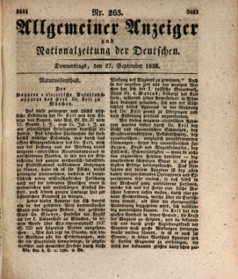 Allgemeiner Anzeiger und Nationalzeitung der Deutschen (Allgemeiner Anzeiger der Deutschen) Donnerstag 27. September 1838