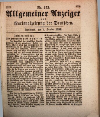 Allgemeiner Anzeiger und Nationalzeitung der Deutschen (Allgemeiner Anzeiger der Deutschen) Sonntag 7. Oktober 1838