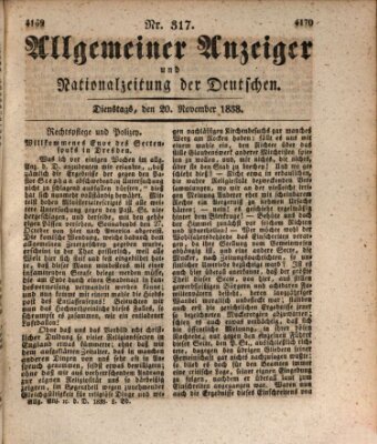 Allgemeiner Anzeiger und Nationalzeitung der Deutschen (Allgemeiner Anzeiger der Deutschen) Dienstag 20. November 1838