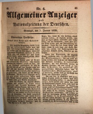 Allgemeiner Anzeiger und Nationalzeitung der Deutschen (Allgemeiner Anzeiger der Deutschen) Montag 7. Januar 1839