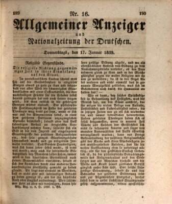 Allgemeiner Anzeiger und Nationalzeitung der Deutschen (Allgemeiner Anzeiger der Deutschen) Donnerstag 17. Januar 1839